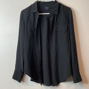 Madewell Black Satin Central Drapey Shirt sz S
